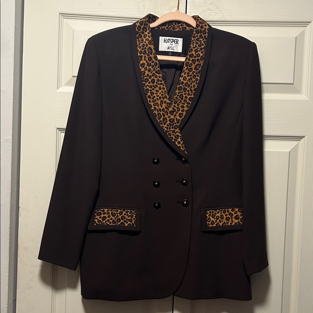 Kasper Women's Dark Brown Blazer with Leopard Accents